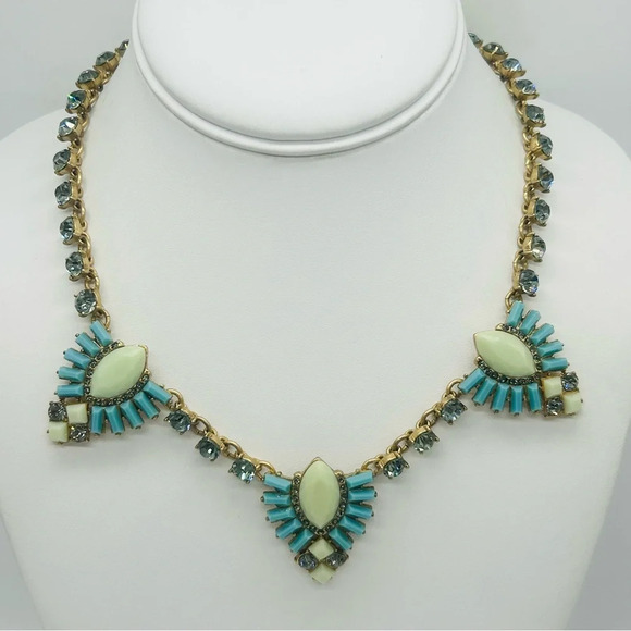 J. Crew Blue Green Jeweled Necklace NWT - Picture 1 of 3